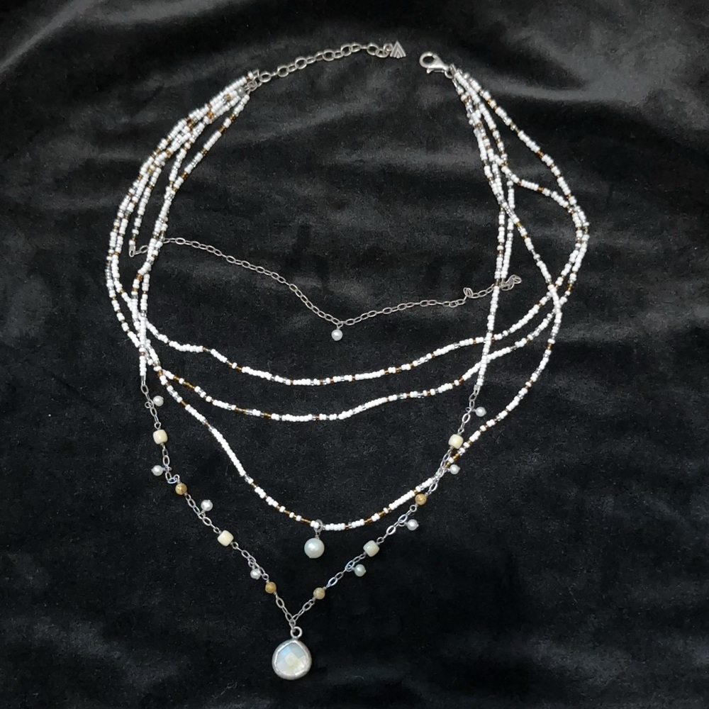 Silpada Jasper Coral Pearl Sterling Silver MOP Tier Strands White Necklace